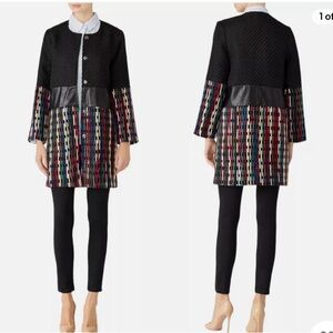 Lavand Button Up Pea coat Black Colorful Stitching and Leather Size Small